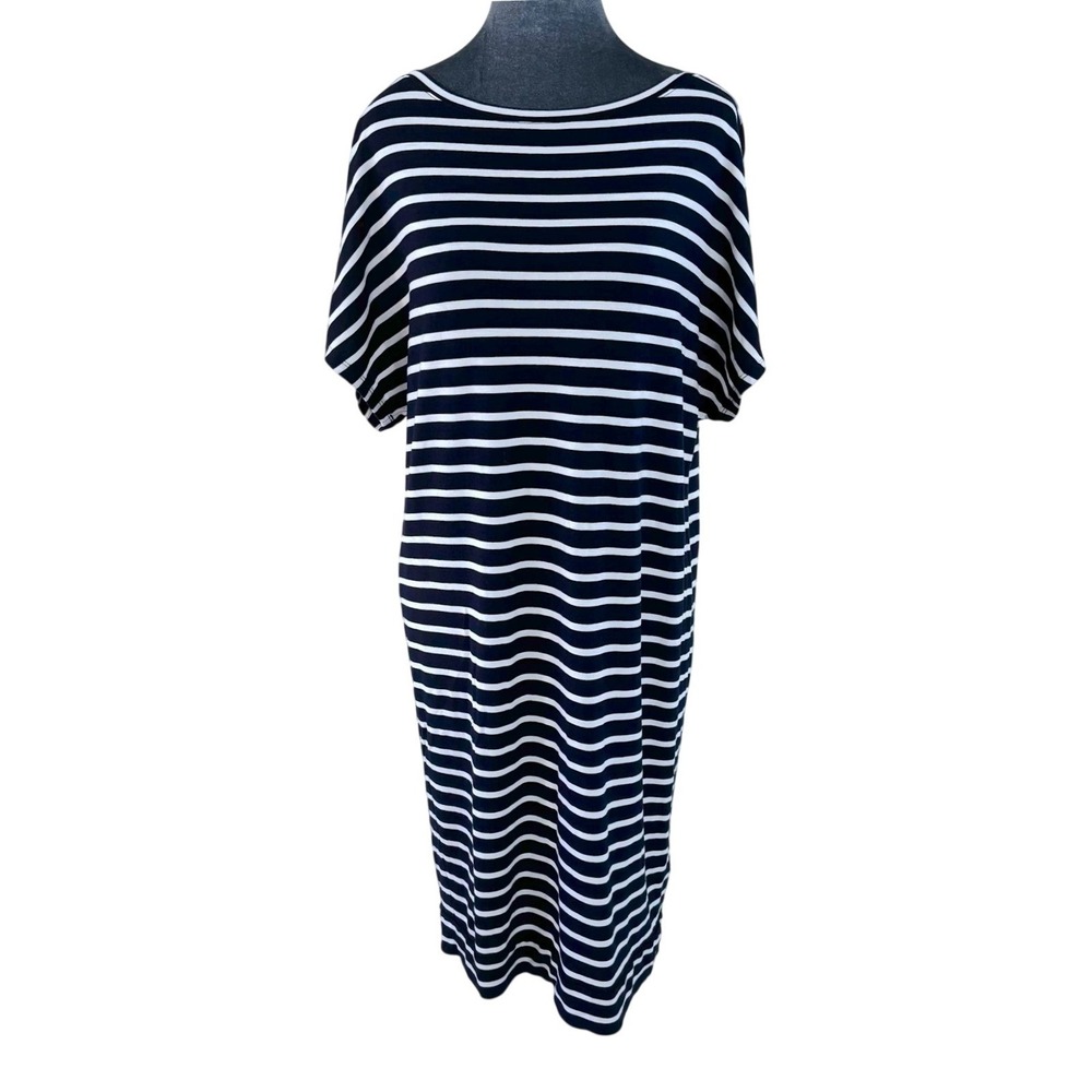 Gap Preppy Nautical Casual Navy White Striped V-Back T-Shirt Midi Dress M Tall